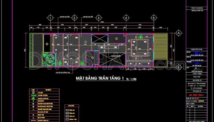 85. Detailed CAD drawings of the ceiling and floor for a 4-story residential house