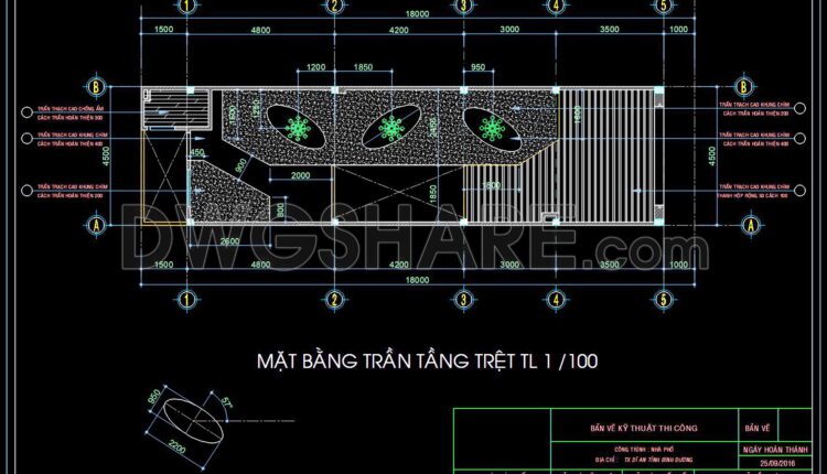 88. Detailed CAD drawings for the ceiling layout design of a 3-story townhouse