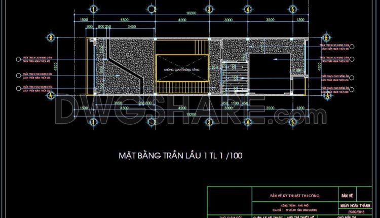 88. Detailed CAD drawings for the ceiling layout design of a 3-story townhouse