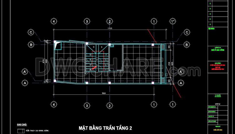 90. Detailed CAD drawings for the ceiling layout design of a 4-story townhouse