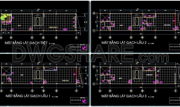 10. Download free detailed CAD drawings of floor plans for a 4-story townhouse