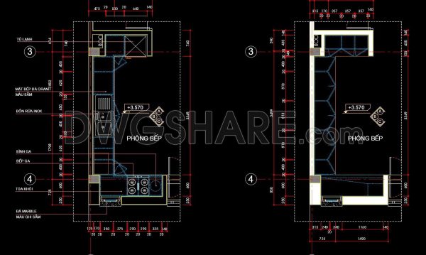 103. CAD technical drawings of kitchen cabinets for the house