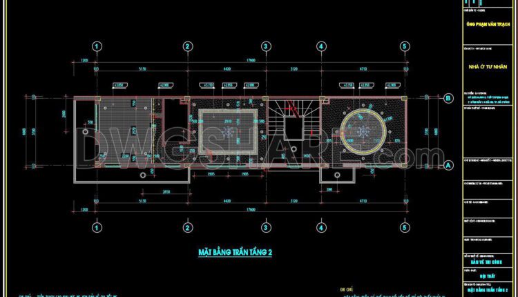 103. Detailed CAD drawings for the ceiling layout design of a 4-story townhouse
