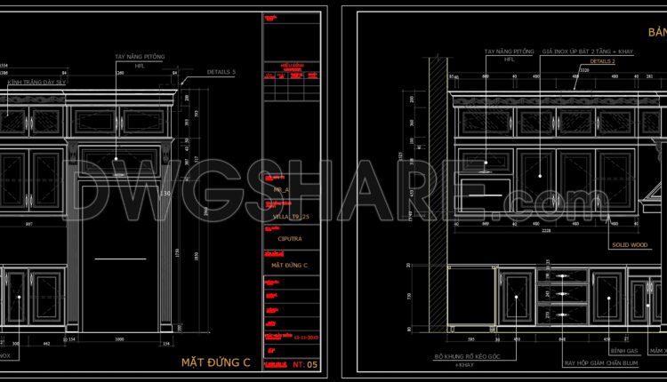 108. CAD technical drawings of kitchen cabinets for the house