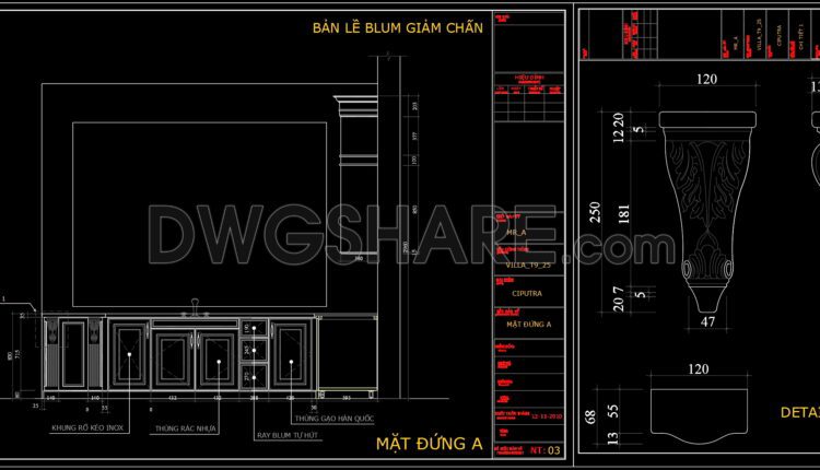 108. CAD technical drawings of kitchen cabinets for the house