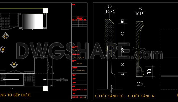 108. CAD technical drawings of kitchen cabinets for the house