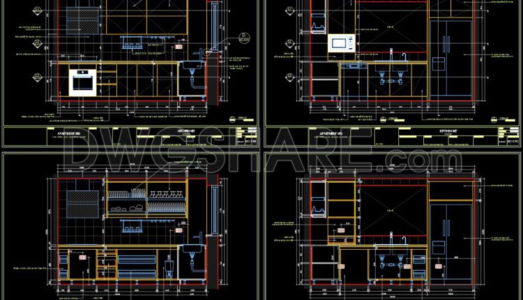 111. CAD technical drawings of kitchen cabinets for the house