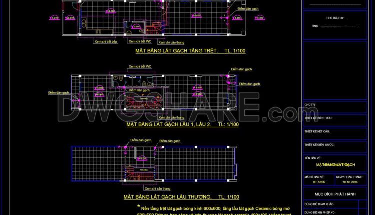 14. Download free detailed CAD drawings of floor plans for a 3-story townhouse