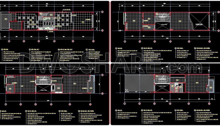 17. Download free detailed CAD drawings of floor plans for a 4-story townhouse