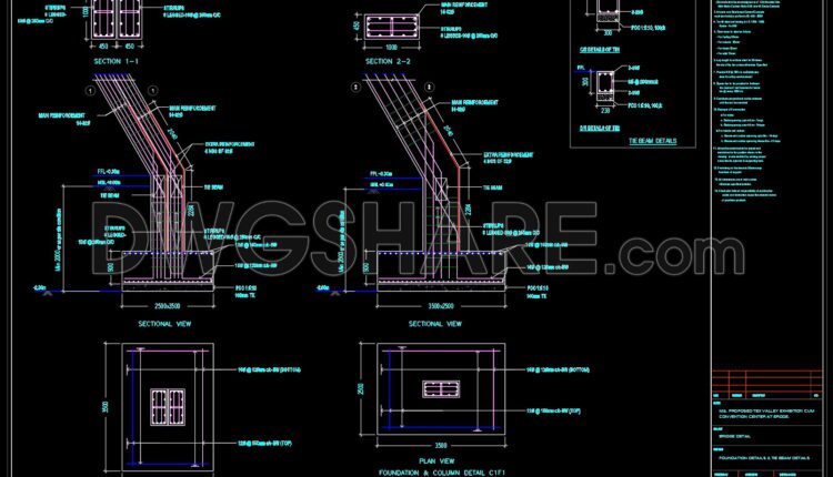 178. CAD drawing Bridge Foundation and column details Free Download