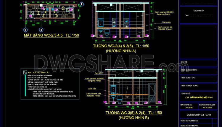 191. WC Layout Plan and elevations details CAD drawings download