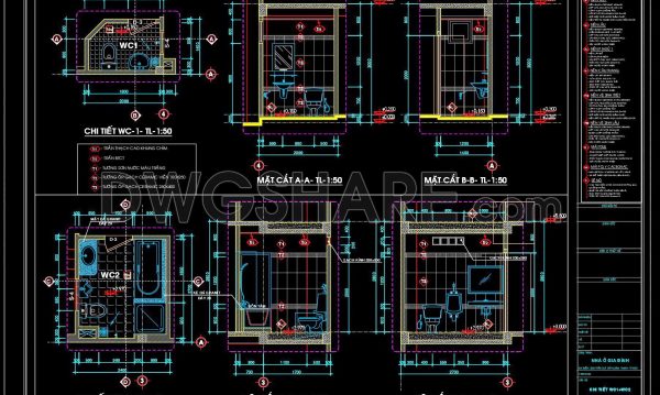 192. WC Layout Plan and elevations details CAD drawings download