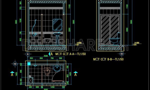 194. WC Layout Plan and elevations details CAD drawings download