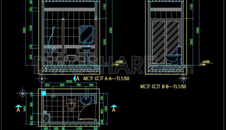 194. WC Layout Plan and elevations details CAD drawings download
