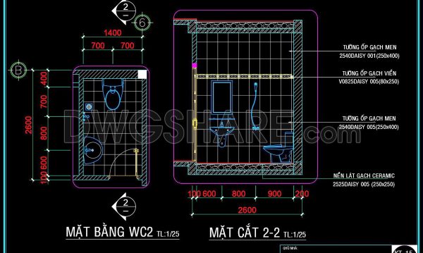 196. WC Layout Plan and elevations details CAD drawings download