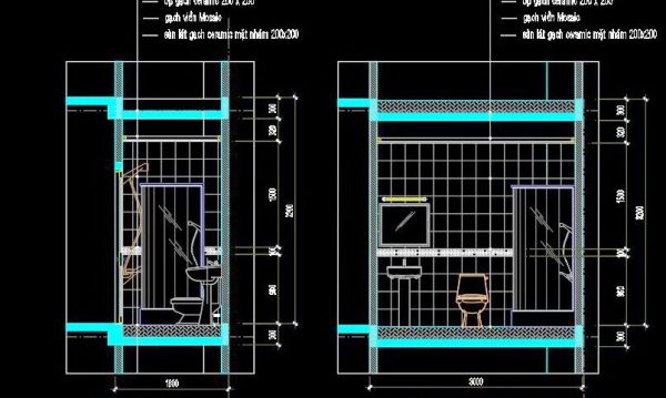 198. WC Layout Plan and elevations details CAD drawings download