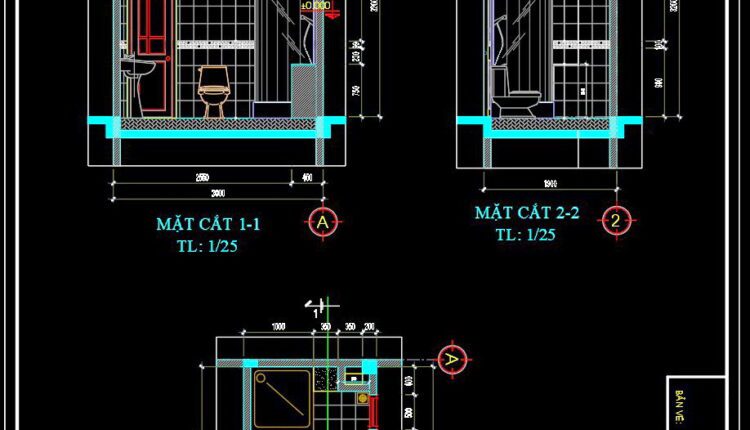 198. WC Layout Plan and elevations details CAD drawings download