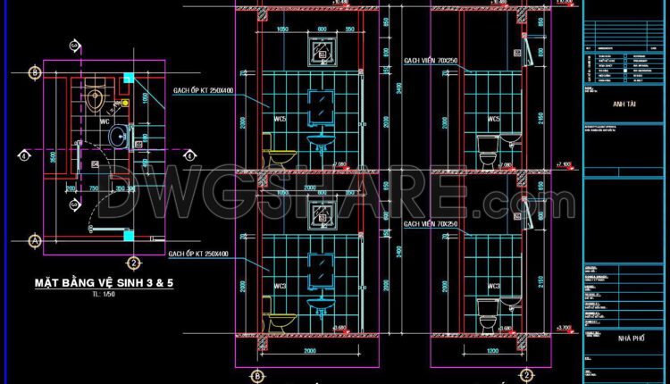 200. WC Layout Plan and elevations details CAD drawings download