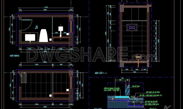 203. Download detailed CAD drawings of residential sanitation and bathroom areas