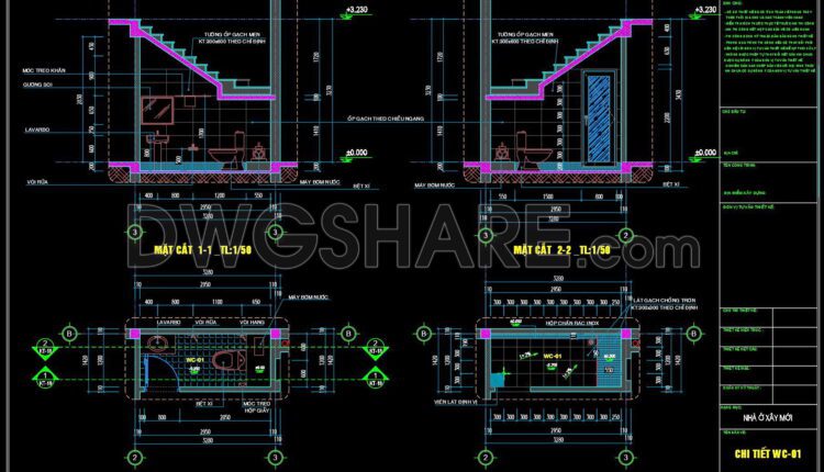 211. WC Layout Plan and elevations details CAD drawings download