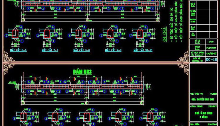239. Structural Drawings Of 3-Story House A Complete Project 7.7m x 9.3m For Download