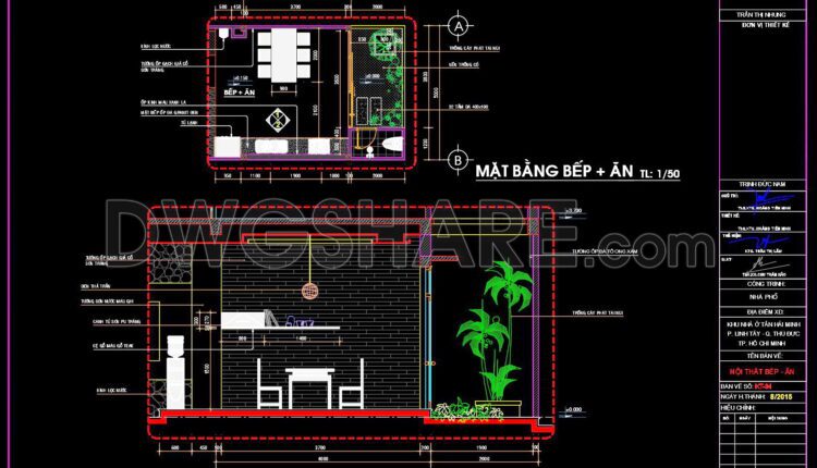 272. Detailed CAD drawings of the interior for the living room, kitchen and dining area, and bedrooms of the house