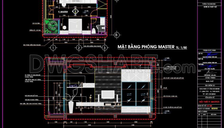 272. Detailed CAD drawings of the interior for the living room, kitchen and dining area, and bedrooms of the house