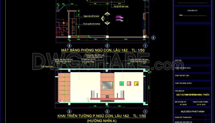 279. Detailed CAD drawings of the interior elevation of the walls for the townhouse