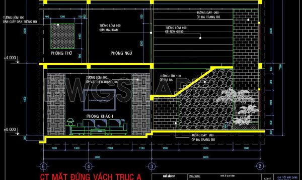 288. Detailed CAD drawings of the interior elevation of the walls for the townhouse