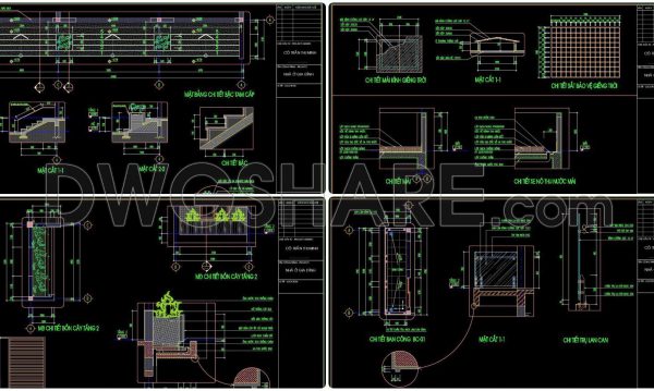 290. Detailed architectural CAD drawings of the balcony, railing, and skylight roof of the townhouse