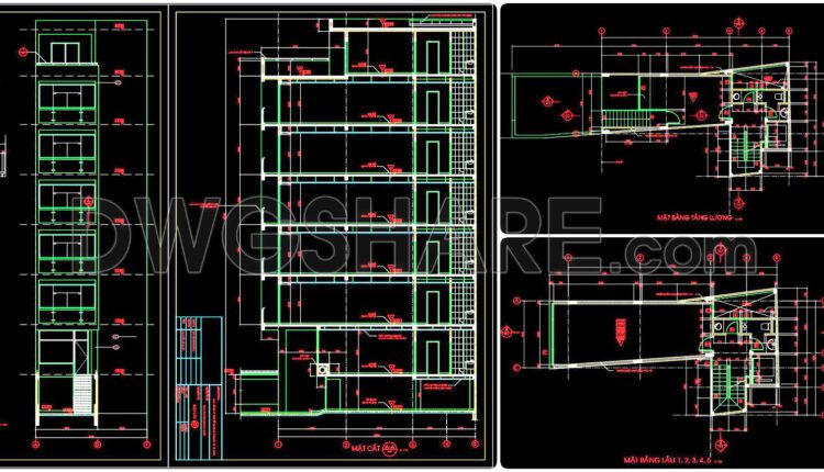 298. CAD design drawings for a 8-story townhouse with dimensions of 7m x 19.2m