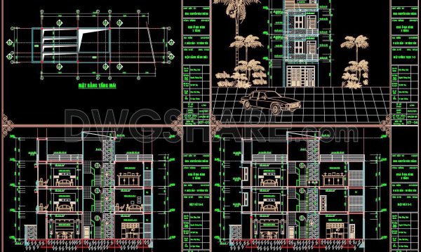 2 years ago
                

                
             1,215299. CAD design drawings for a 4-story townhouse with dimensions of 5m x 19m