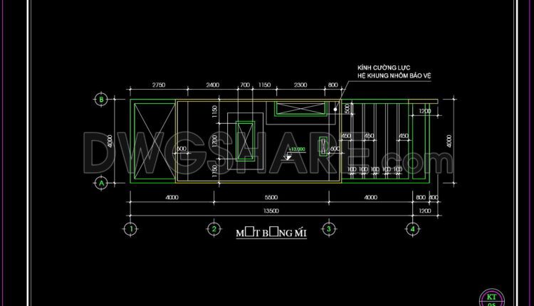 301. CAD design drawings for a 4-story townhouse with dimensions of 4m x 13.5m