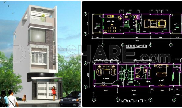 2 years ago
                

                
             1,327301. CAD design drawings for a 4-story townhouse with dimensions of 4m x 13.5m