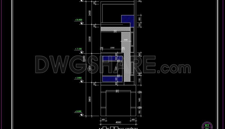 301. CAD design drawings for a 4-story townhouse with dimensions of 4m x 13.5m