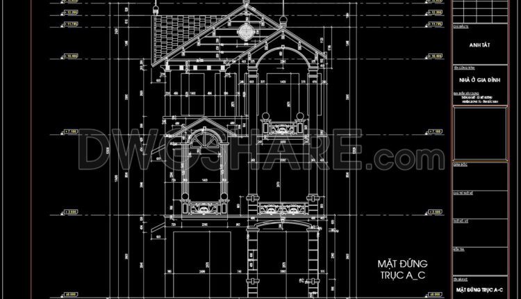 302. CAD design drawings for a 3-story townhouse with dimensions of 7m x 17m