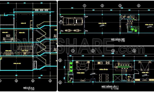 2 years ago
                

                
             917303. CAD design drawings for a 3-story townhouse with dimensions of 4.5m x 17.2m