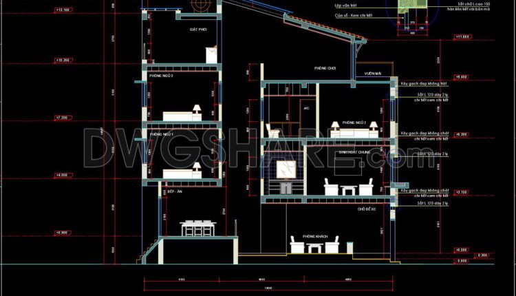 305. CAD design drawings for a 4-story townhouse with dimensions of 4m x 14m