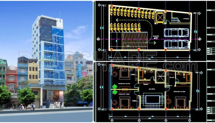 306. CAD design drawings for a 9-story townhouse with dimensions of 9.2m x 16.3m