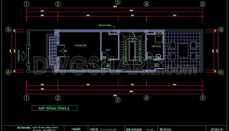 307. CAD design drawings for a 4-story townhouse with dimensions of 4.1m x 16m