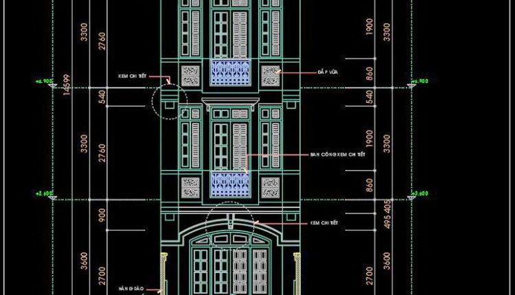 307. CAD design drawings for a 4-story townhouse with dimensions of 4.1m x 16m