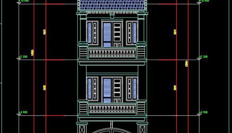 307. CAD design drawings for a 4-story townhouse with dimensions of 4.1m x 16m