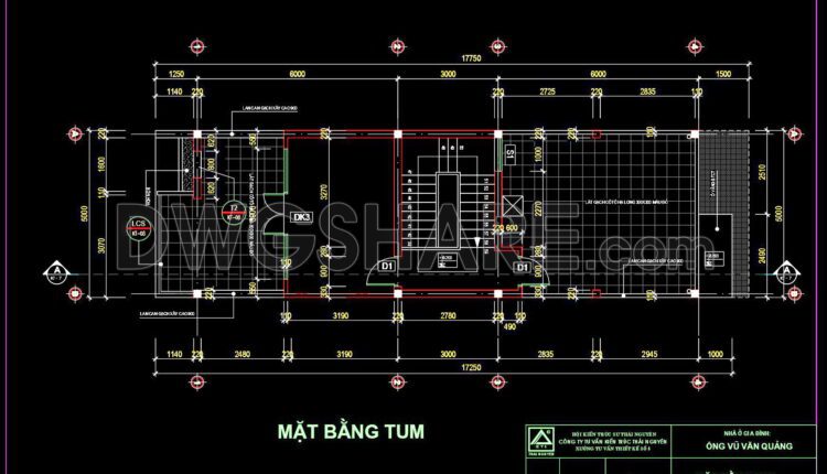 308. CAD design drawings for a 3-story townhouse with dimensions of 5m x 20m