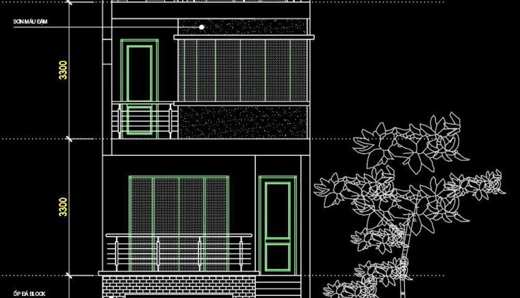 308. CAD design drawings for a 3-story townhouse with dimensions of 5m x 20m