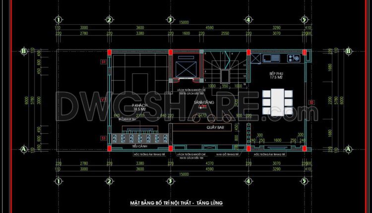 309. CAD design drawings for a 4-story townhouse with dimensions of 6m x 15m