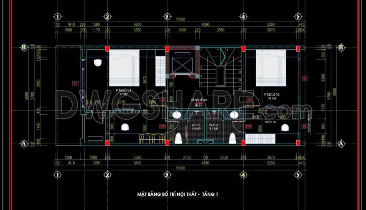 309. CAD design drawings for a 4-story townhouse with dimensions of 6m x 15m