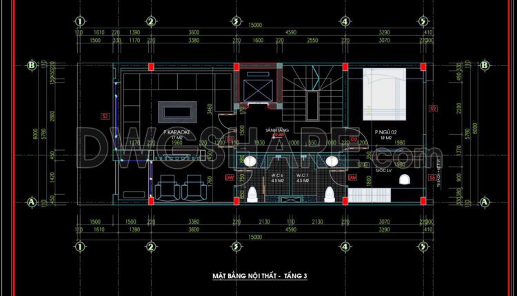 309. CAD design drawings for a 4-story townhouse with dimensions of 6m x 15m