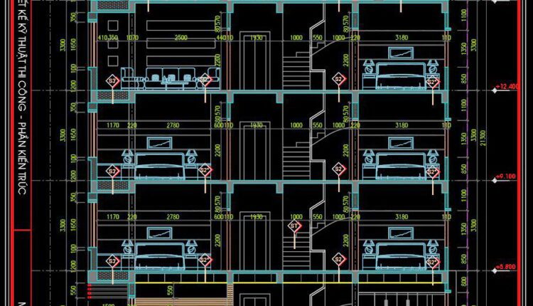 309. CAD design drawings for a 4-story townhouse with dimensions of 6m x 15m