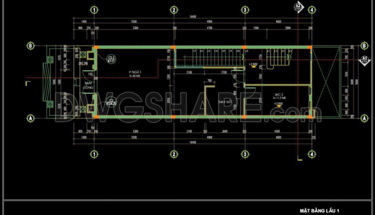 310. CAD design drawings for a 4-story townhouse with dimensions of 5m x 16.1m