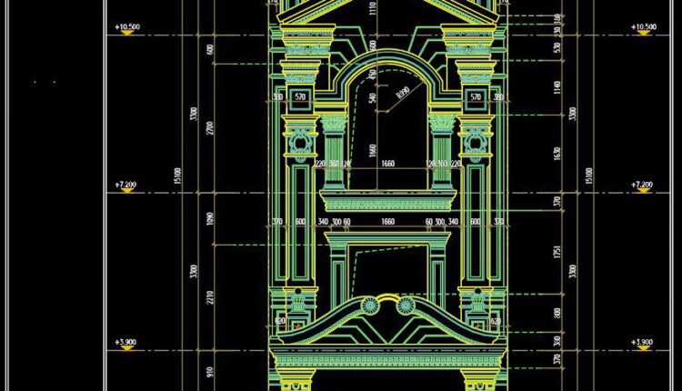 310. CAD design drawings for a 4-story townhouse with dimensions of 5m x 16.1m